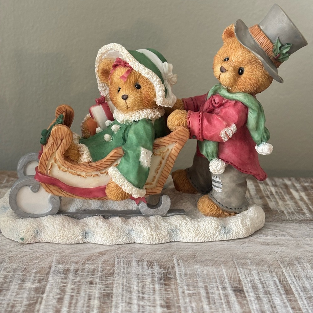 Cherished Teddies Holiday Sleigh with Green and Red Accents